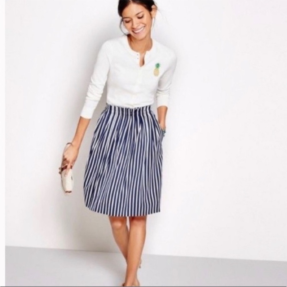 J. Crew Navy and White Vertical-Stripe Midi Skirt
